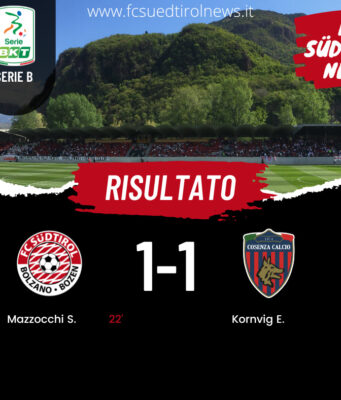 Südtirol-Cosenza 1-1: tabellino, gol, highlights, classifica